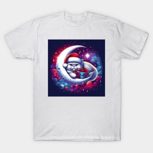 British Shorthair Cat On The Moon Christmas T-Shirt